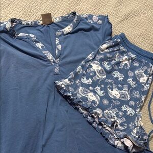 Blue Elephant Print Pajama Set